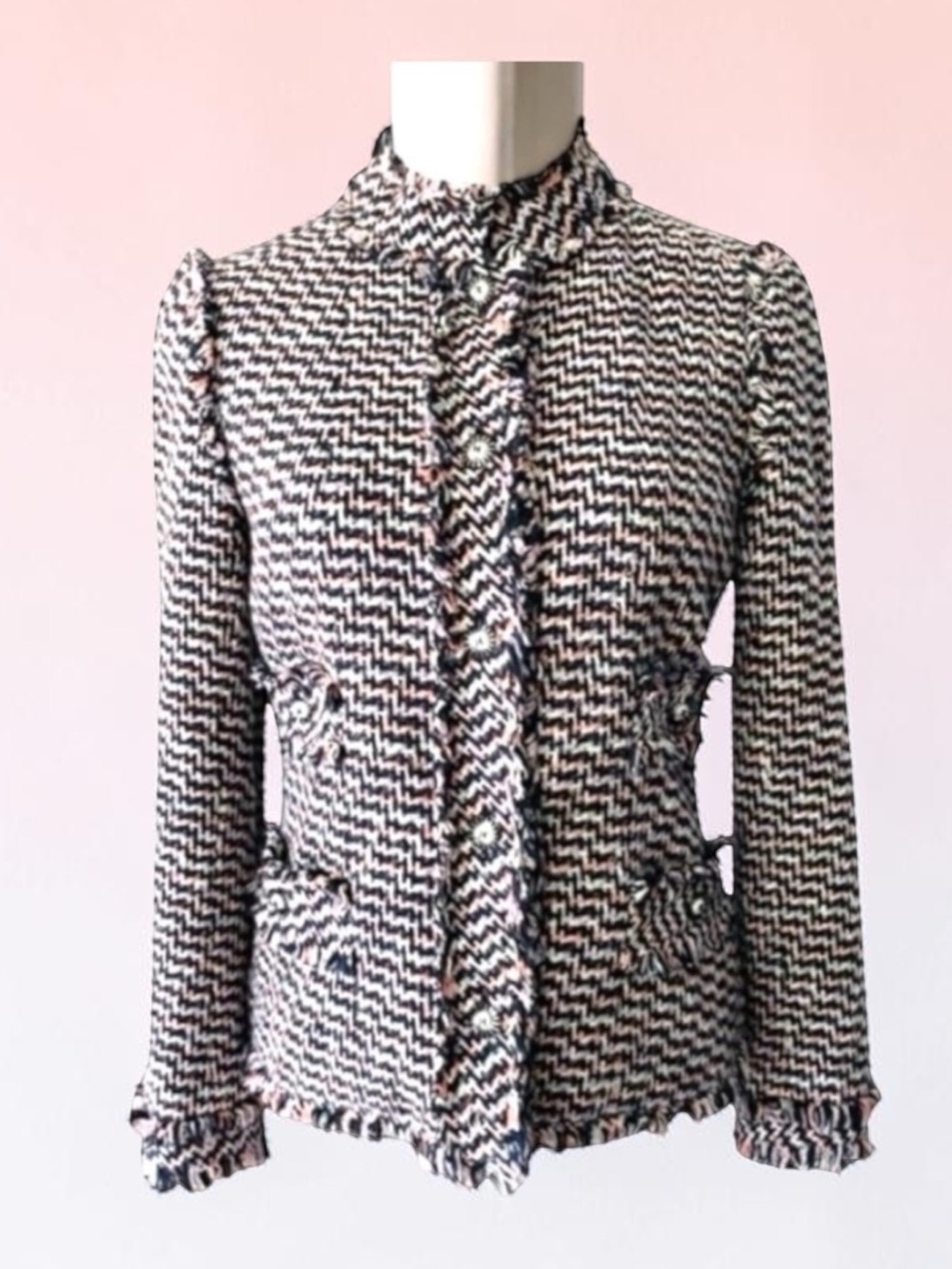 Chanel Classic Boucle Fringe Silk Lined Jacket Size 40
